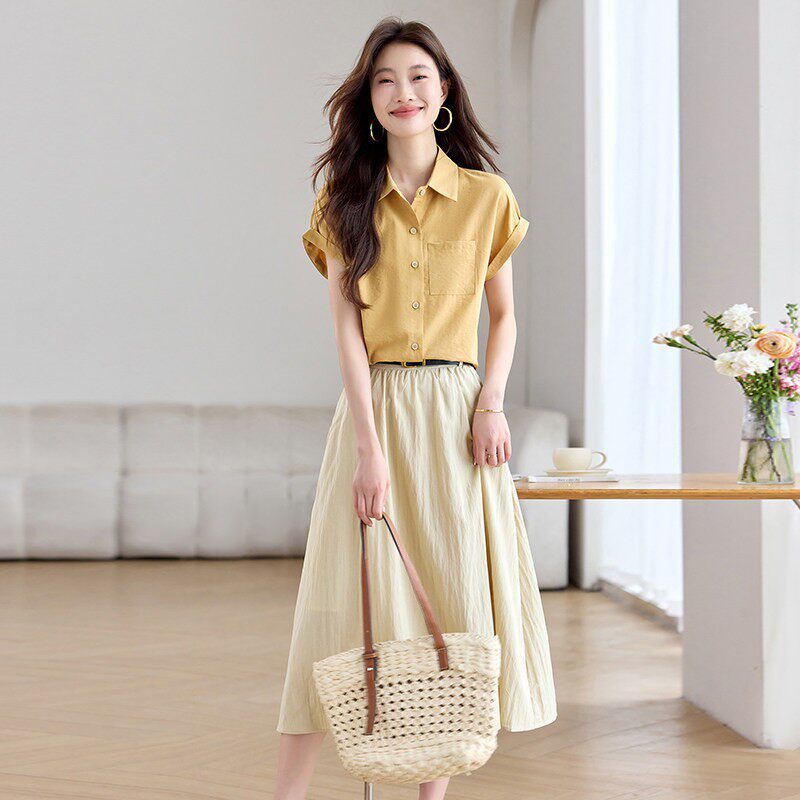 两衬衫半身裙两件式套装裙子2025新款今年流行爆款夏季真丝洋装女