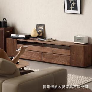 北美黑胡桃木全实木电视柜简约客厅家用收纳储物柜一体收纳升级