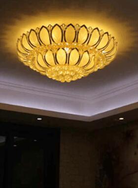 欧式客厅灯大气金色水晶灯圆形LED莲花吸顶灯具主卧室灯饭厅灯饰