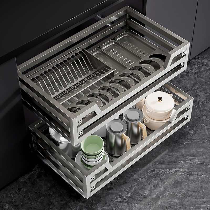 家用厨房橱柜S304不锈钢抽屉式碗架收纳阻尼橱柜碗篮加深碗碟