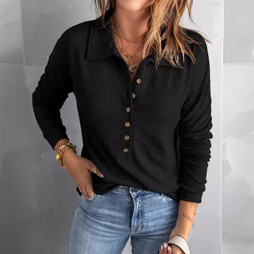 Knitted women's single lapel long sleeved base top