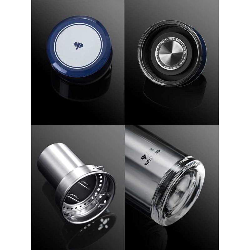 万象单层玻璃杯加厚高端商务款大容量带滤网办公透明水晶水杯U172