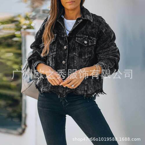 Corduroy jacket, top with frayed edges, baseball jacket,