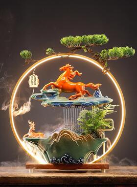 流水财富饰品循环水风格家居客厅办公室桌面开门乔迁财富装饰礼品