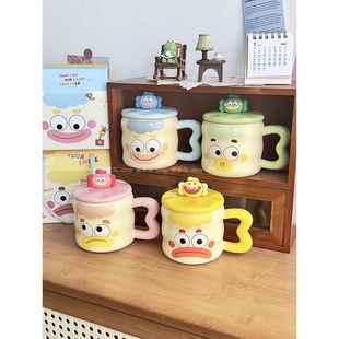 可爱呆萌小丑马克杯创意搞怪杯子陶瓷带盖勺情侣吸管水杯生日礼物