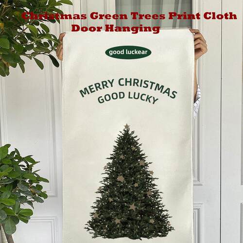 Christmas Green Trees Print Cloth Door Banner Hanging