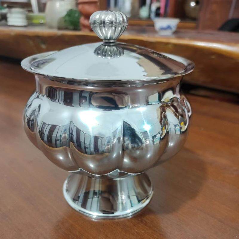 1个欧式糖果罐储物罐复古小资艺术摆件奢华不锈钢零食干果盘贡盘