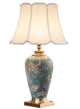 外贸蓝色复古手绘现代中式客厅简约床头卧室装饰台灯陶瓷书房台灯