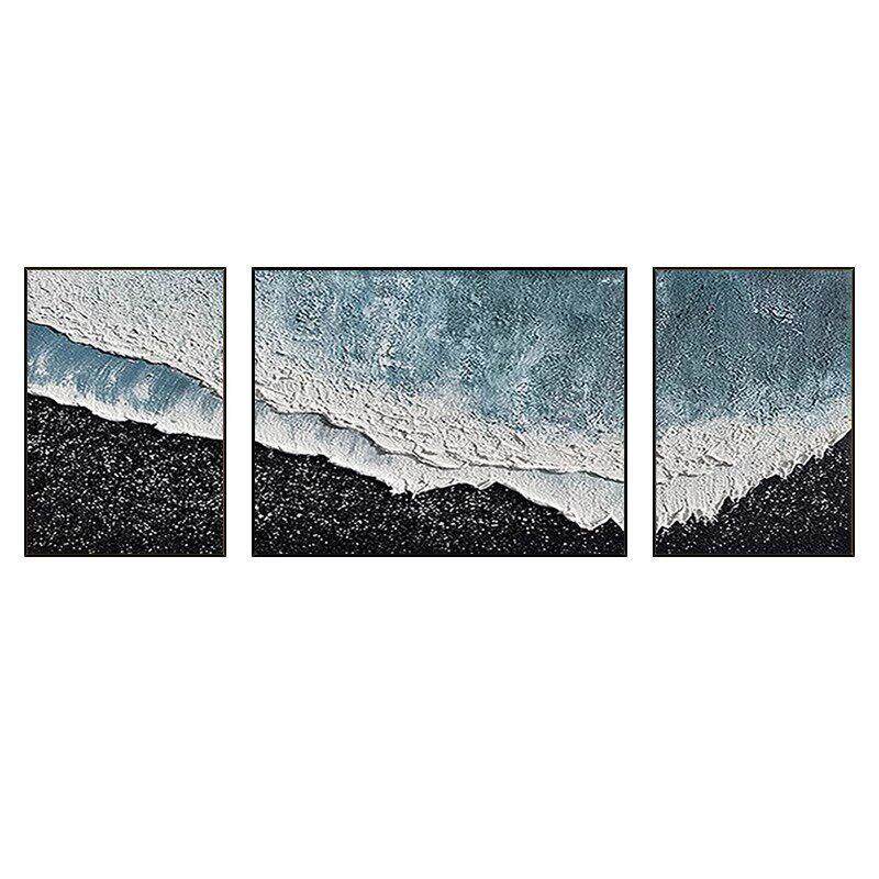 手绘油画星海横幅三联沙发背景墙装饰画黑白抽象立体肌理挂画壁画