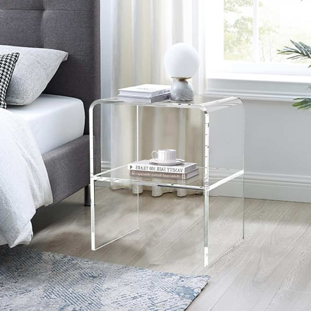 简约亚克力床头柜 卧室网红小边几透明沙发边柜 带额外的架子家具