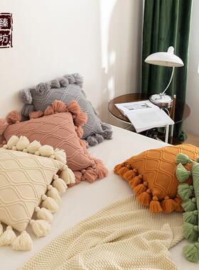 i子ns波枕纹流苏针织抱汽车沙发椅Q210628靠垫居家软装配饰拍照道