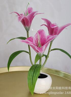 led百合花灯紫色3头百合花盆灯led室内景观装饰台灯 电池款小夜灯