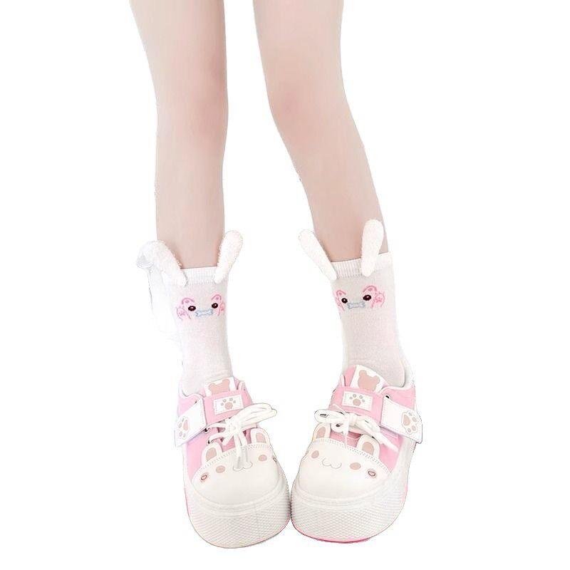日系可爱兔耳朵中筒袜女软妹少女洛丽塔制服袜子搭配小皮鞋jk短袜