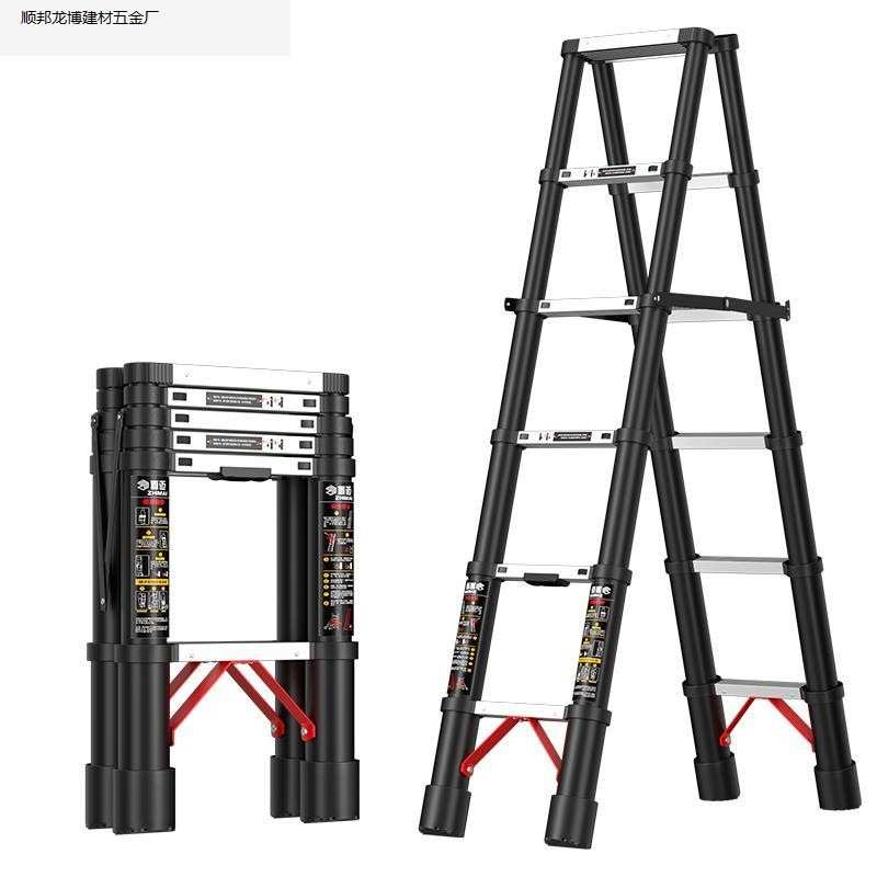 置迈伸缩折叠梯子家用铝合金便携升降梯多功能工程梯可行走人字梯