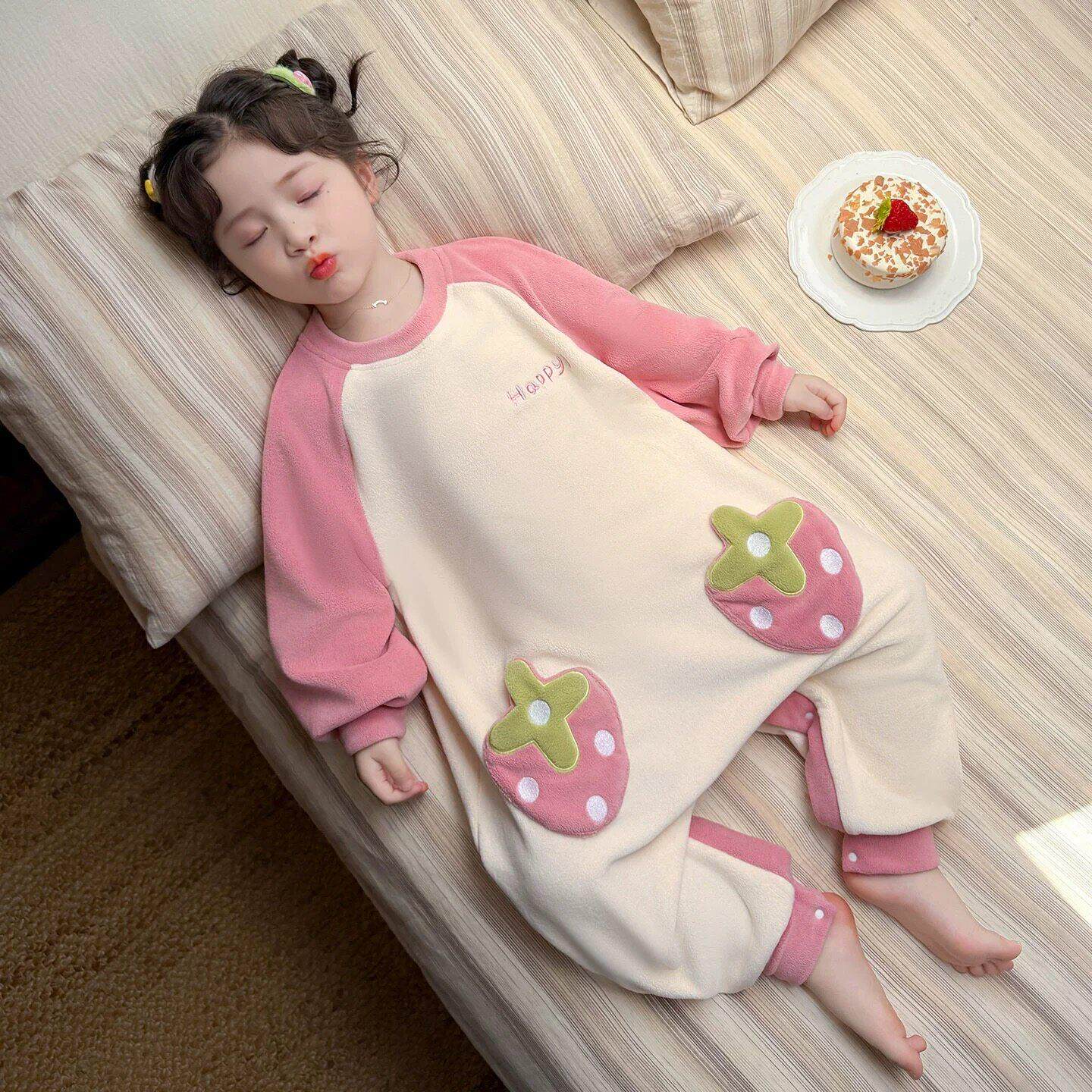 儿童睡衣女童秋冬季长袖卡通家居服连体衣防踢被婴儿宝宝护肚睡袋