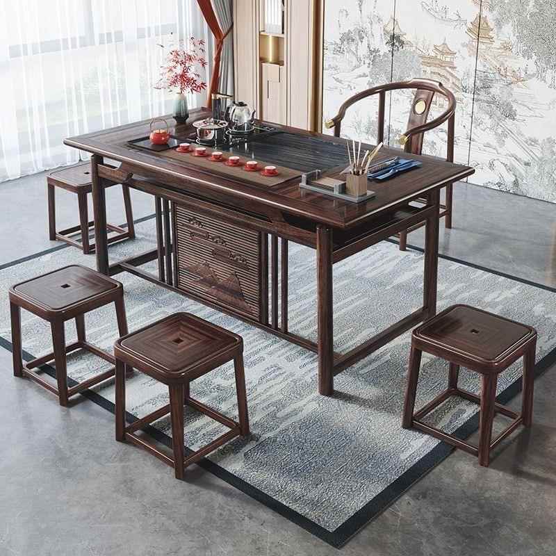 新中式乌金木实木茶桌椅组合家用现代简约办公室禅意泡茶桌子茶几