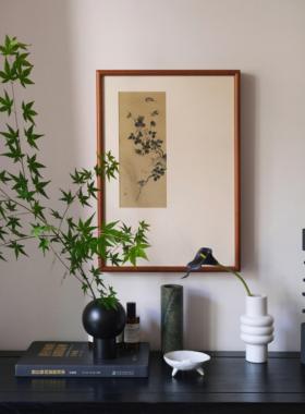 燕衔春禧新中式电表箱挂画 画禅意书房茶室壁饰实木画 画框好寓意