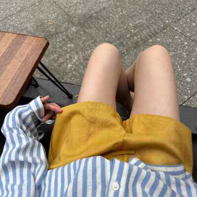 日系黄色亚麻短裤女2026新款外穿夏高腰阔腿显瘦a字休闲棉麻裤子