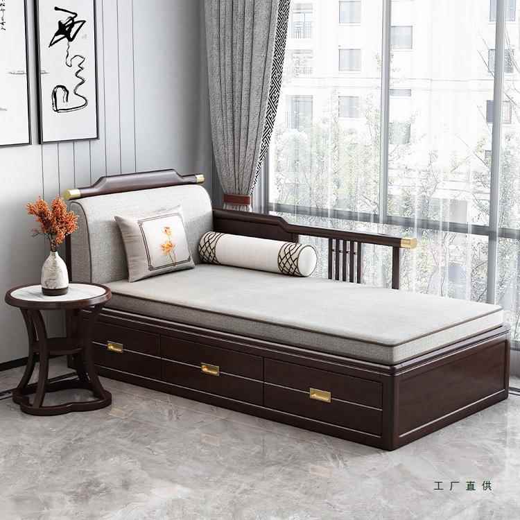 新中式实木贵妃躺椅美人榻客厅阳台小户型储物沙发床民宿禅意家具