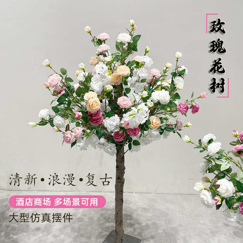 室内装饰花树商场客厅假花批发仿真仿真花树玫瑰玫瑰摆设婚庆酒店