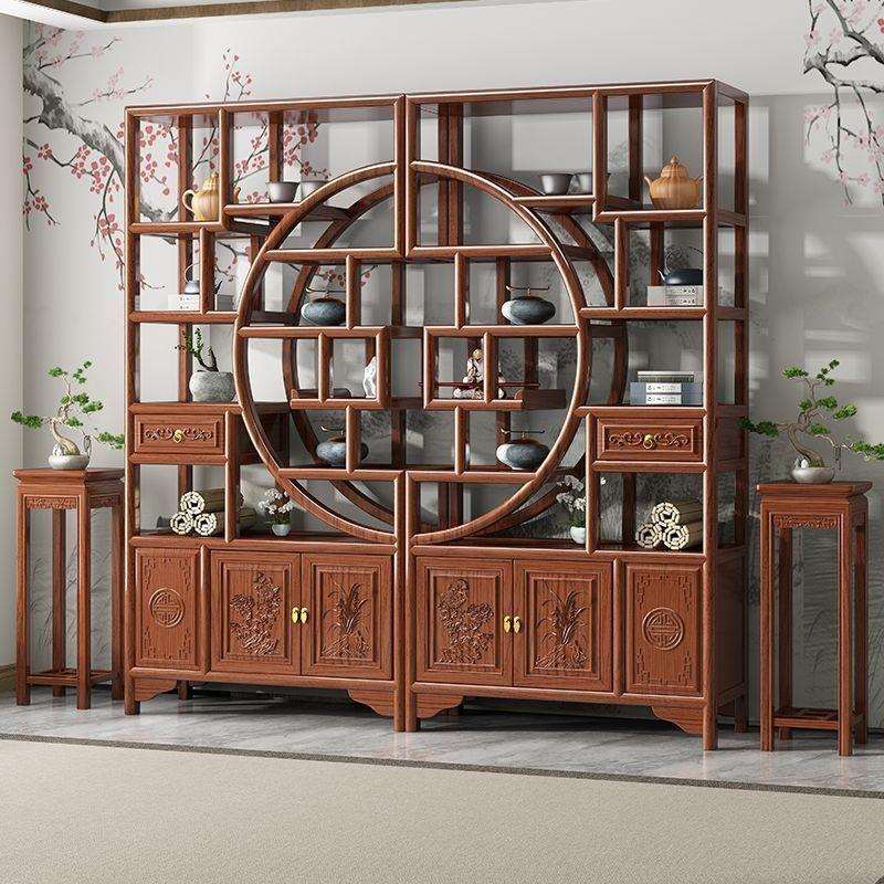 博古架茶具架玄关展示柜实木多宝阁新中式屏风隔断客厅茶室置物架