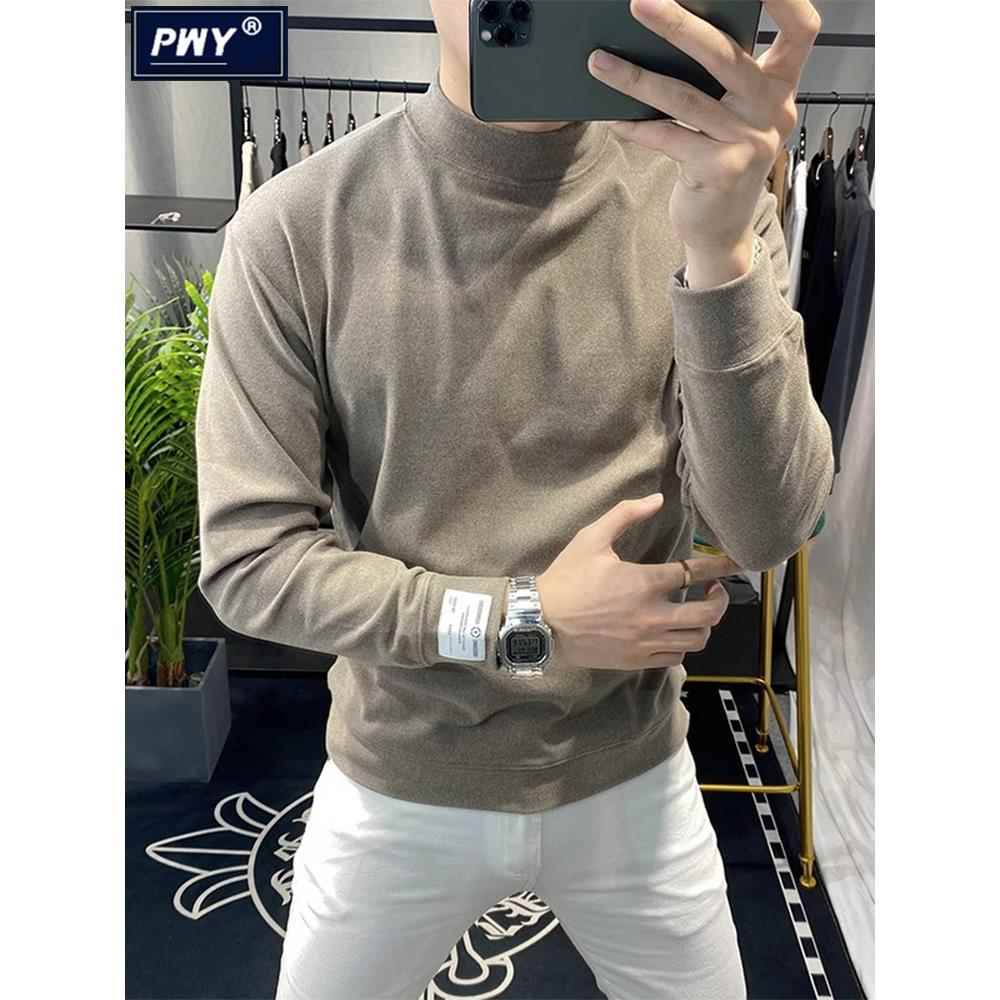 潮牌高级感纯色卫衣男士秋冬季潮流半高领长袖T恤保暖德绒打底衫