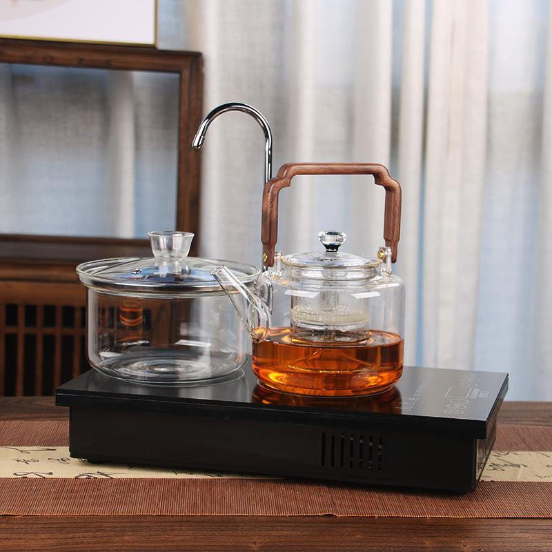 嵌入式双炉电陶炉煮茶器自动上水耐高温玻璃壶煮茶烧水壶茶盘茶台