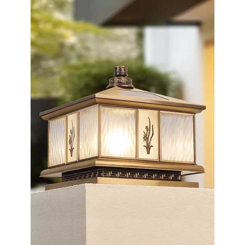 全铜太阳能防水柱头灯户外欧式别墅庭院灯室外大门围墙柱灯接电款