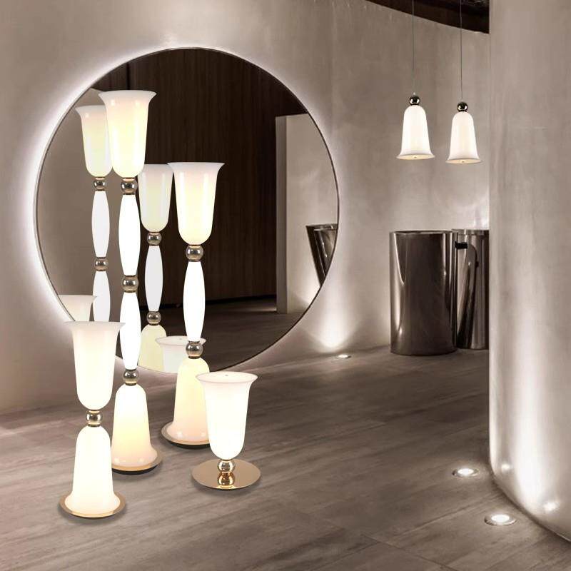 伽罗生活铃兰落地灯镀金复古装饰灯蛋白石玻璃客厅卧室艺术氛围灯