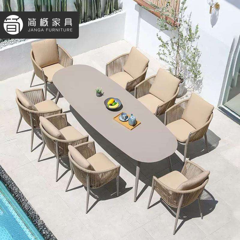 北欧户外家具藤椅组合民宿塑木休闲家具阳台花园庭院露天藤编桌