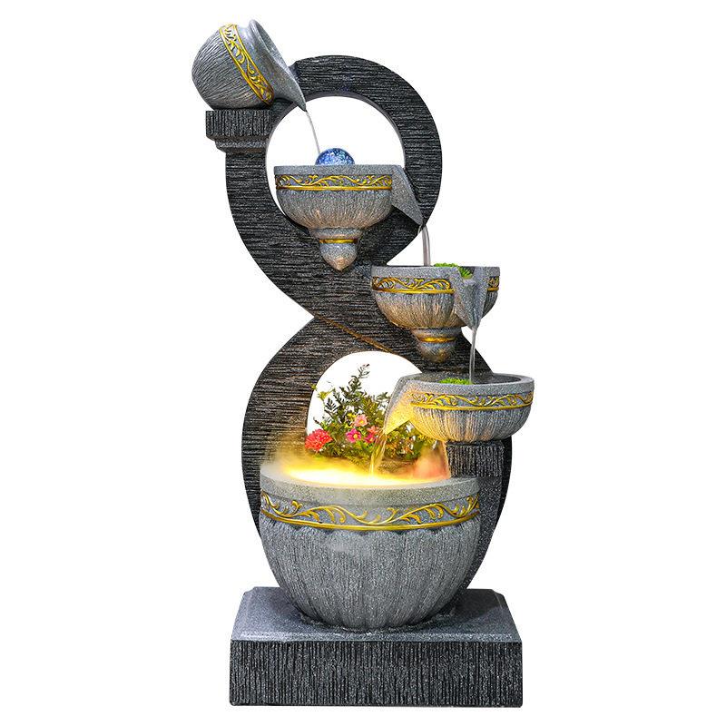 欧式流水摆件客厅树脂喷泉家居落地摆件工艺品室内创意水景加湿器