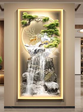 新中式轻奢山水风景装饰画玄关山水福禄挂画有框画装饰品可定制