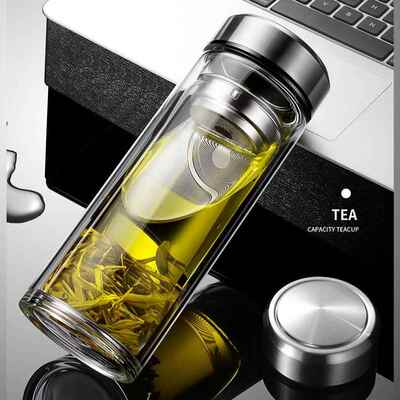 双层玻璃51908杯男携水杯女士家用办便带盖透公明泡茶字杯子印刻