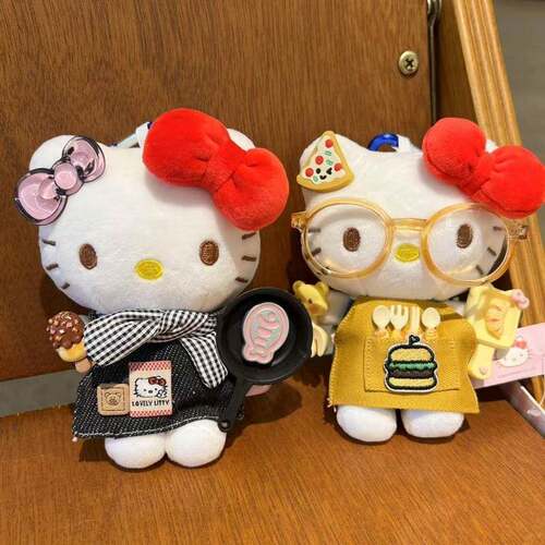 时尚爆款毛绒HelloKitty钥匙扣厨师装扮黑黄趣味围裙猫猫包包挂件