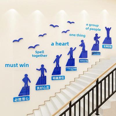 公司企业楼梯文化墙装修成功阶梯励志标语墙面贴纸办公室背景墙面