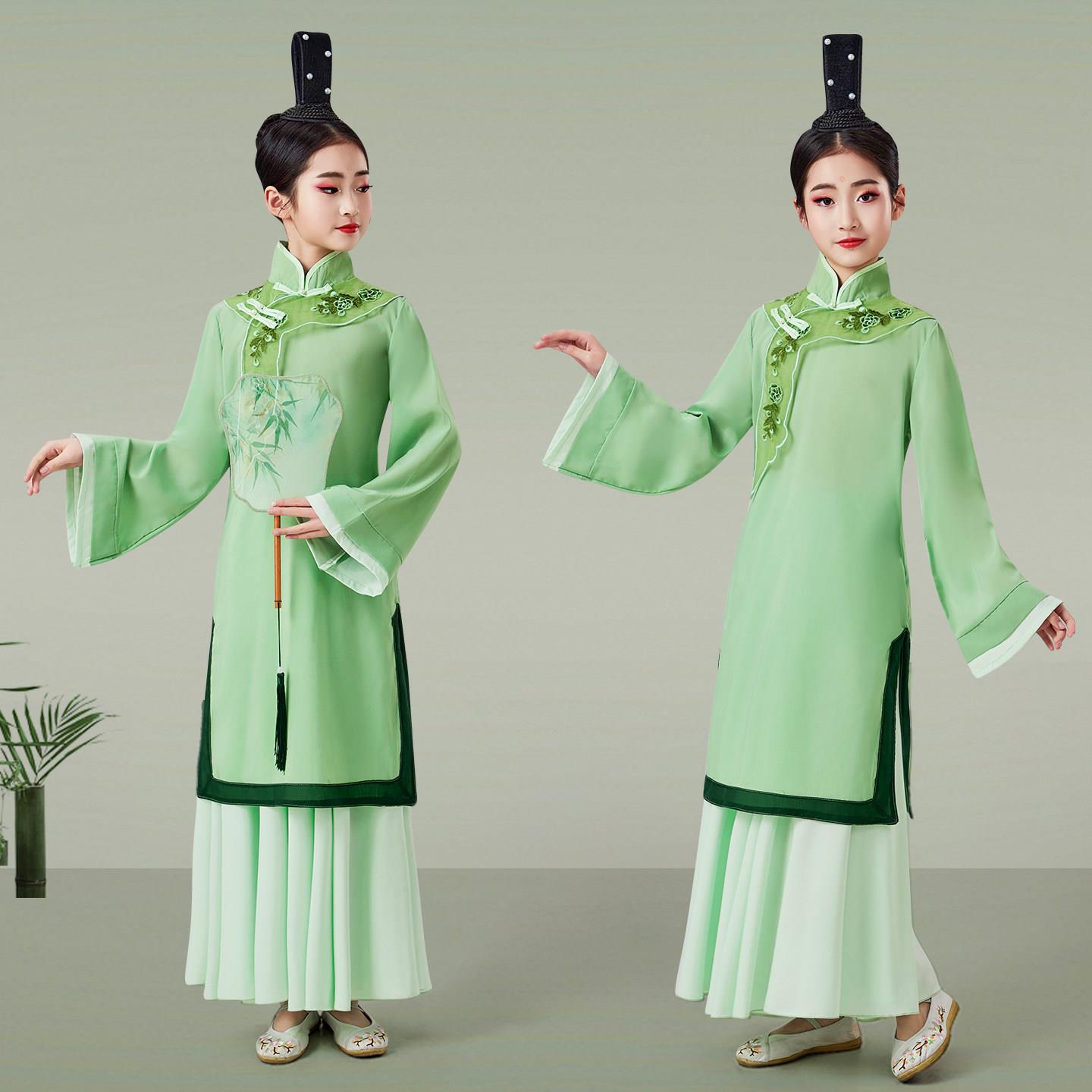 清风徐来舞蹈服儿童中国舞青绿色夜泊秦淮团扇艺考古典舞演出服装图片