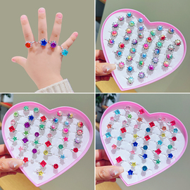 儿童戒指小公主水晶配饰女童，钻石水钻宝石玩具，首饰彩钻饰品礼物