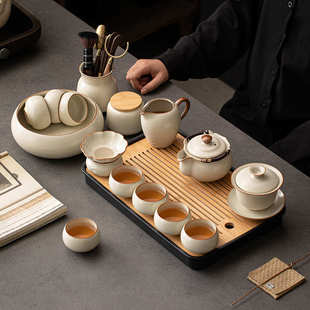 2025新款 汝窑功夫茶具套装 家用办公室喝茶泡茶盖碗茶壶茶杯子套装