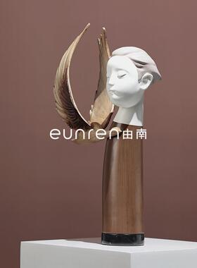 现代简约客厅侘寂风摆件样板房间售楼处人物天使雕塑软装饰品摆设