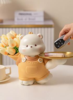 高档轻视家居钥奢匙玄关脂收纳托盘捧花熊两用MM9089-3树摆件桌面