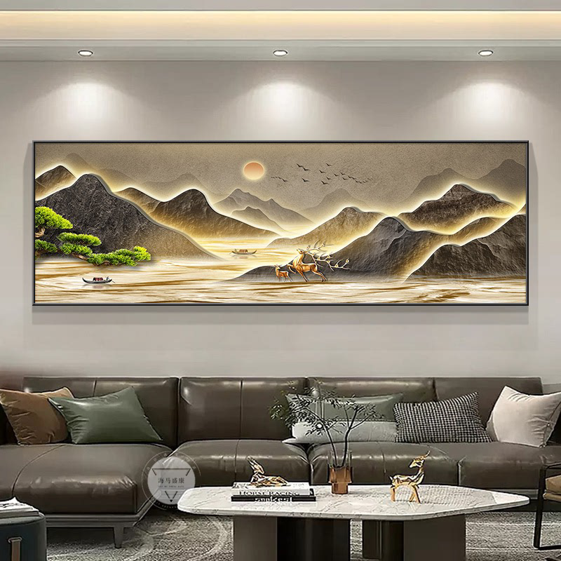 迎客松客厅装饰画中式禅意沙发背景墙壁画办公室大气山水风景挂画