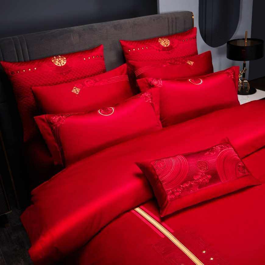 件套婚庆四被床上用品轻六喜件套被高档件套红色刺绣奢结婚简约4,床上用品,婚庆床品套件,淘宝优惠券,粉丝福利购,淘宝优惠卷