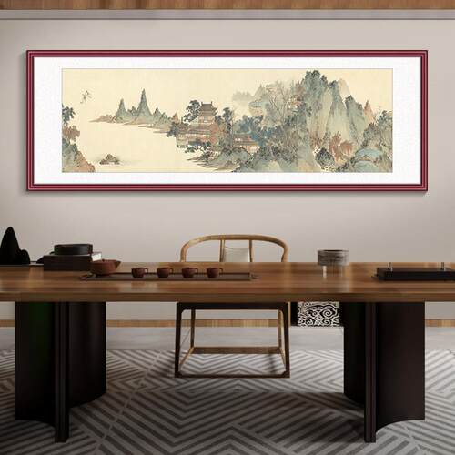 网红千里青江山图绿山水办公室挂画中式客厅景装饰画书茶室背画墙