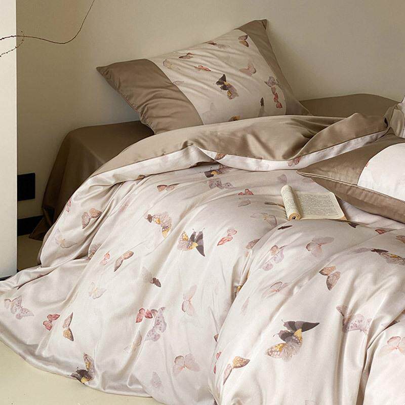 新款高端风100S纯棉四件套全棉蝴蝶数码印花复古浪漫被套床上用品