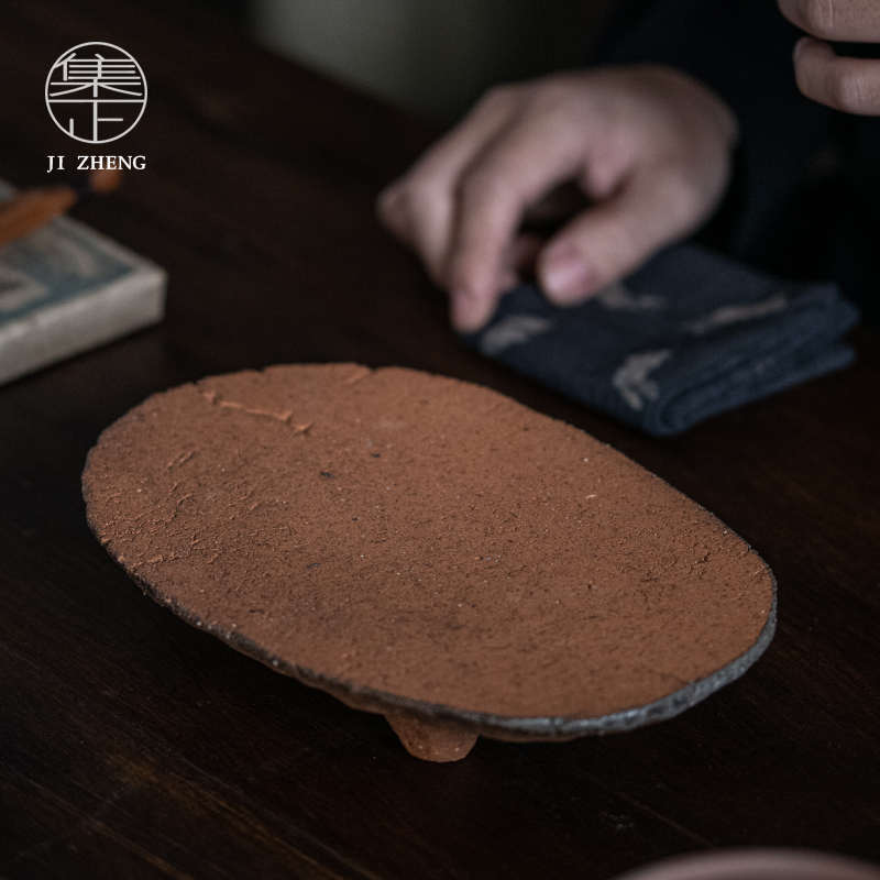 功夫茶具干泡台 匣钵泥小茶台日式家用复古粗陶吸水茶盘粗犷茶托