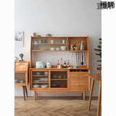 QP8北欧风餐柜实木一体靠墙高柜日式 收纳茶水柜客厅置物架实木餐