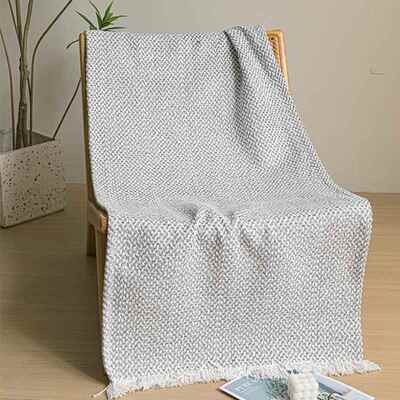 现旗代轻奢样板房灰白店色床尾毯酒床床尾巾毯搭DPG客厅沙发装饰