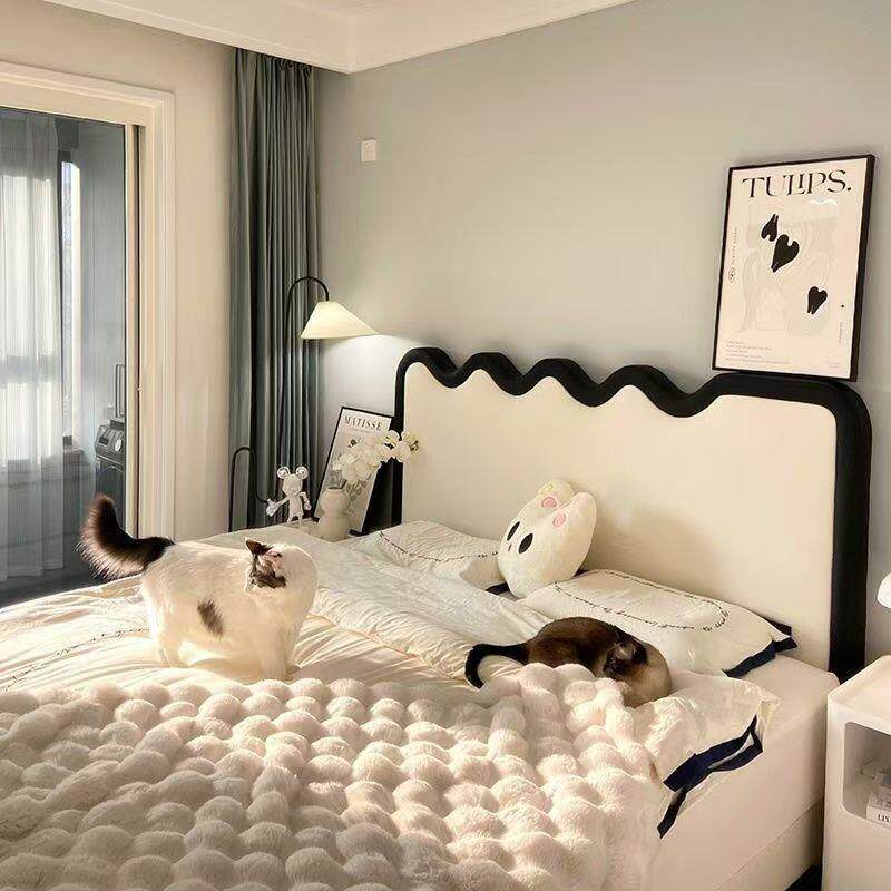 法式复.古涟漪波浪床18双人床米油风卧室1.5米软靠储物家BBS奶用