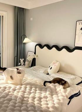 法式复古涟漪波浪床1.8米双人床奶油风卧室1.5米软靠储物家用婚床