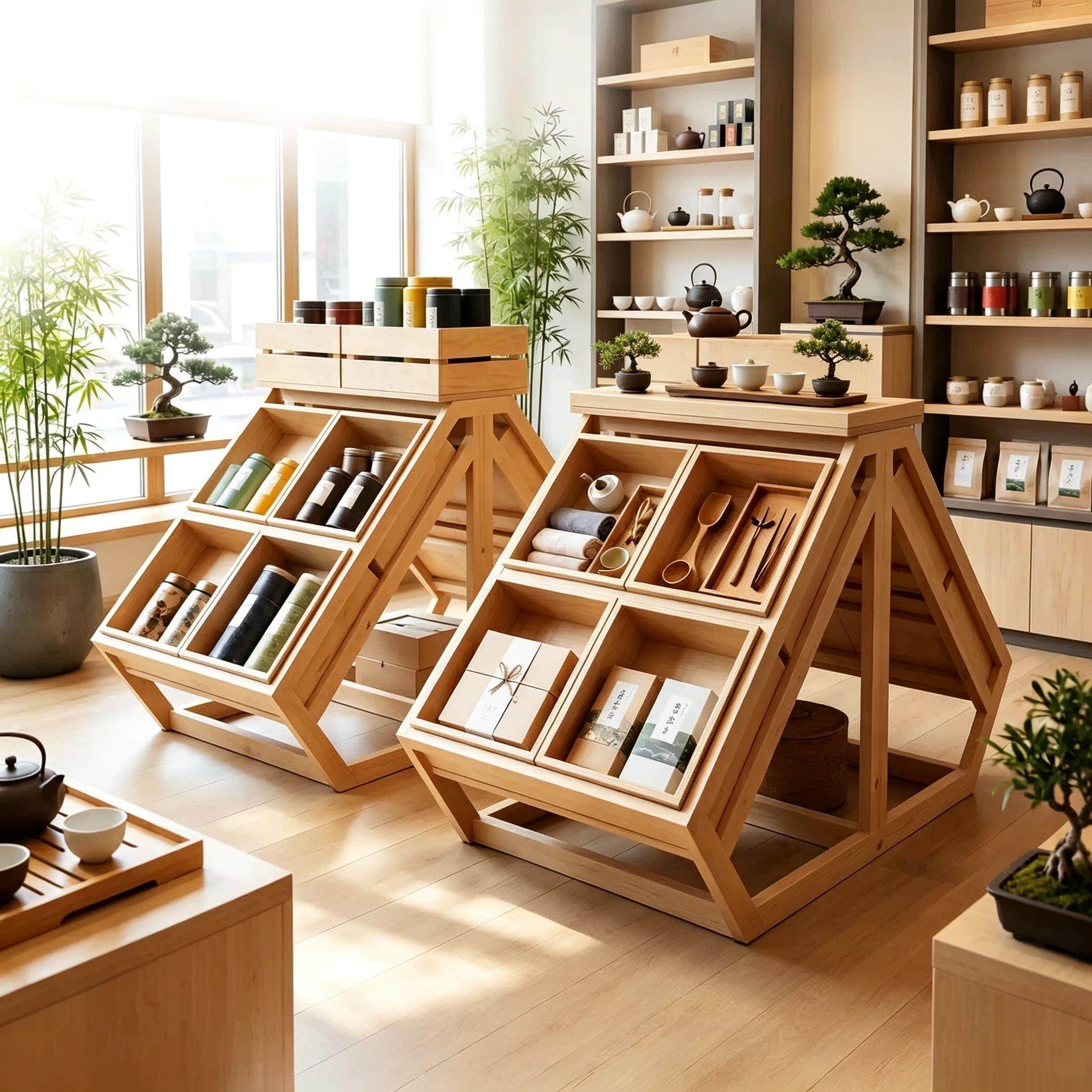 桦木海洋板展示架组合式中岛台超市水果陈列架货架文创展示柜子